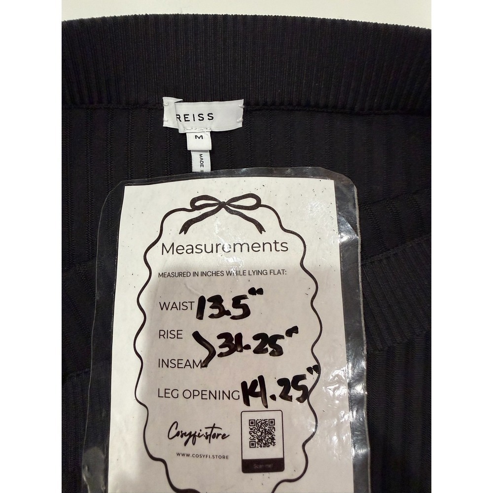 Reiss Iona Black Ribbed Knit Midi Skirt Size Medium Pleated Elastic Waist - Picture 7 of 8